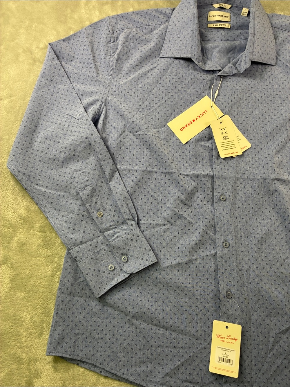 NWT‎ Lucky Brand Men’s Large Slim Fit 4-Way Stretch Blue Geo Button Down Shirt - Picture 5 of 7